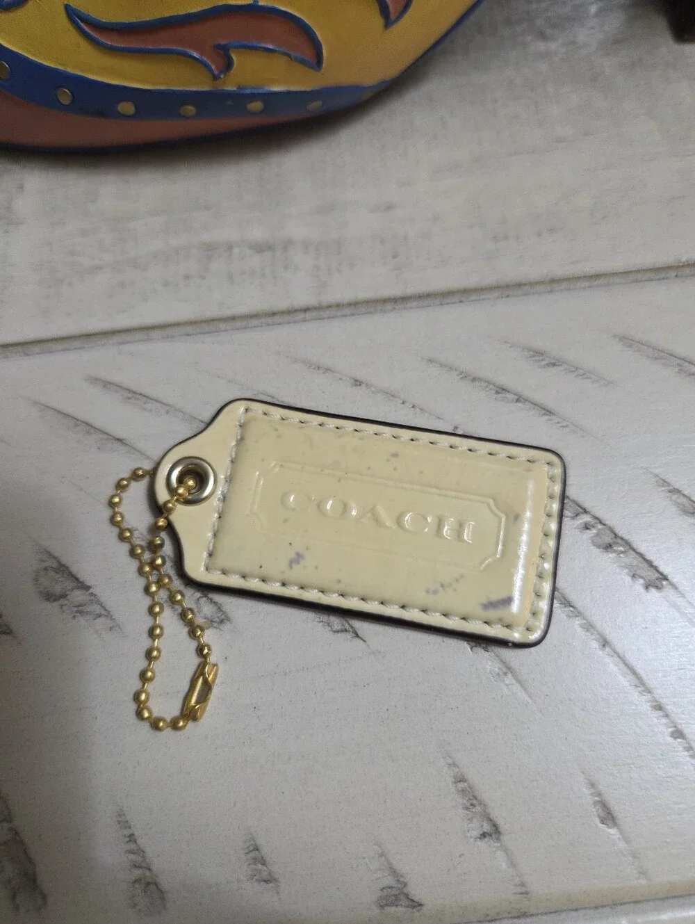 Coach Pale Yellow Patent Leather HangTag, EUC
